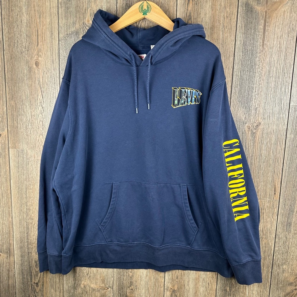 Levis Mens California Coast Graphic Hoodie Navy Blue Fleece Sweatshirt Size XL